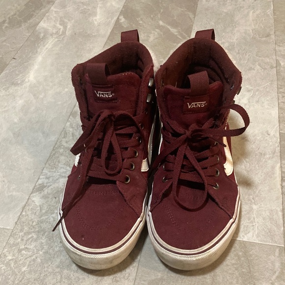 Vans Shoes - Vans High Top Sneakers Burgundy with White Stripe